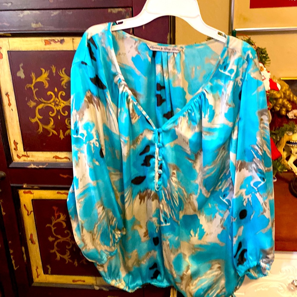 Turquoise colored blouse in size Large